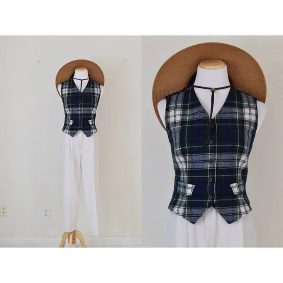 Vintage Sleeveless 90s Pendleton Plaid Waistcoat Vest - Picture 1 of 10
